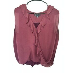 INC International Concepts Women's‎ Top Size L Wine Faux Wrap Sheer Stretchy